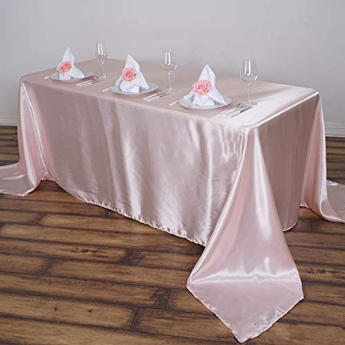 Balsacircle 90X156 Inch Blush Satin Rectangle Tablecloth Table Cover Linens For Wedding Table Cloth Party Reception Events Kitch